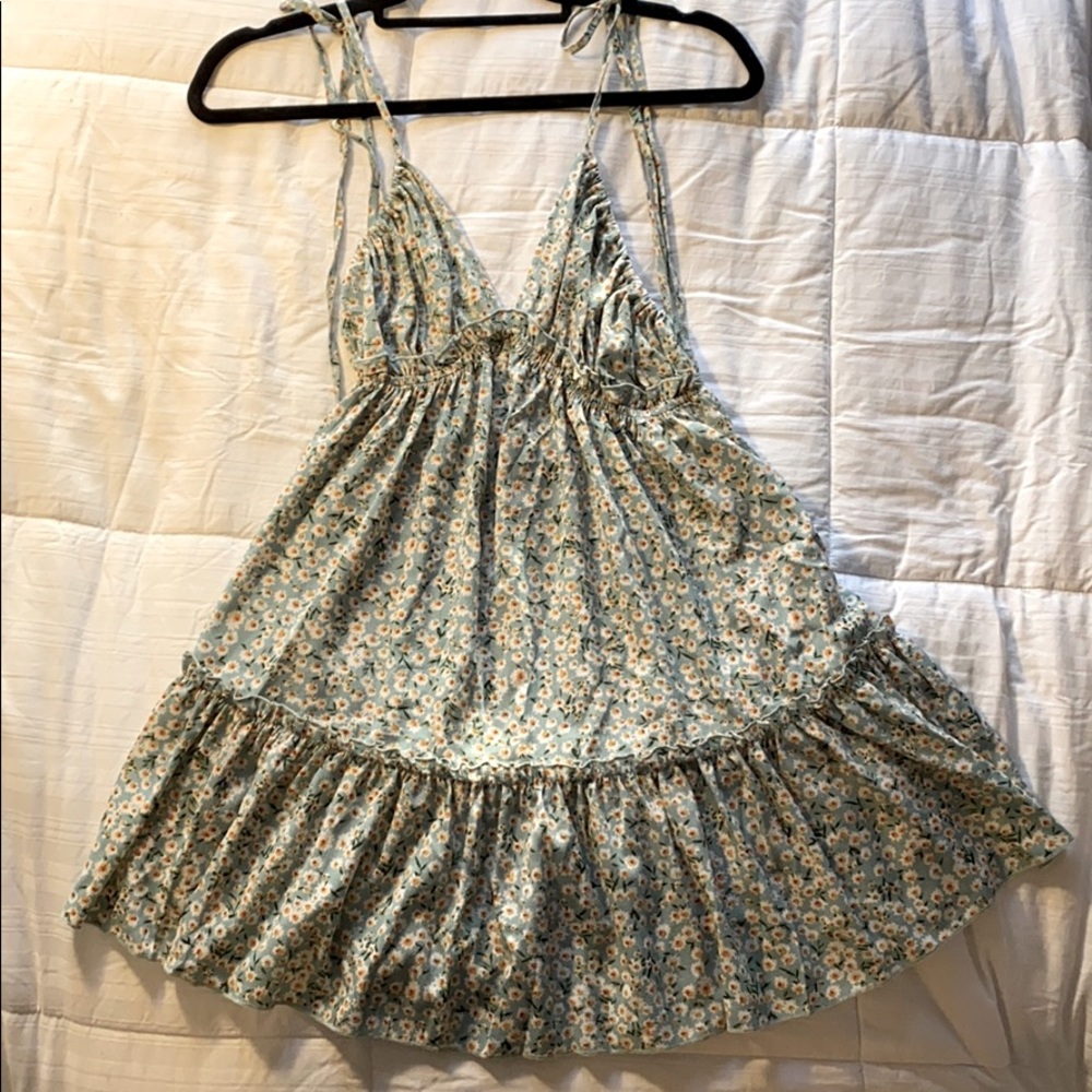 backless light green floral dress